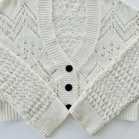 Free People Chloe Cardigan Size Large Cream Open Knit V-Neck 3 Button - Picture 6 of 9